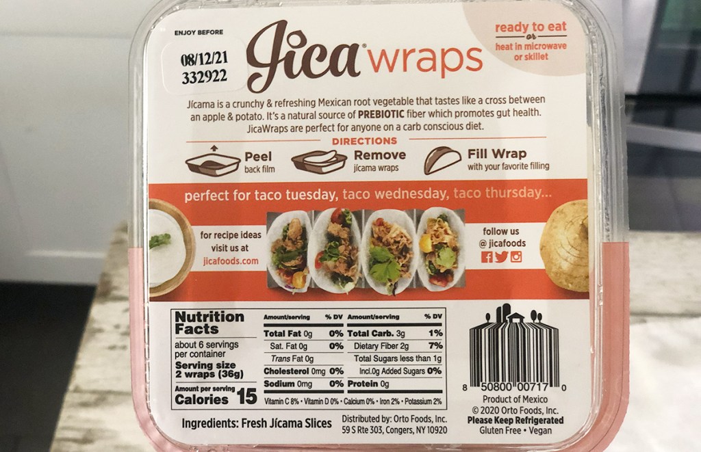 back of jica wraps package