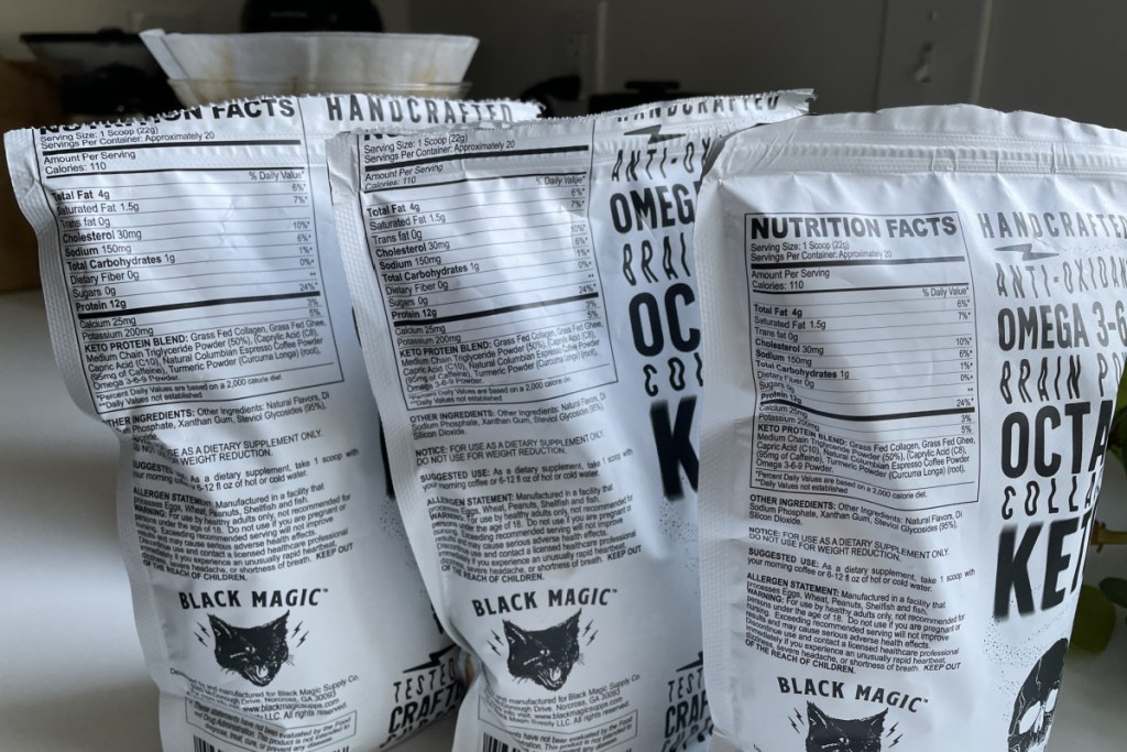 Skull Dust ingredients lists on back of bags