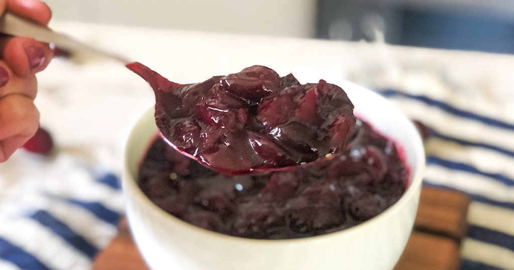 spoonful of keto sugar free cherry pie filling