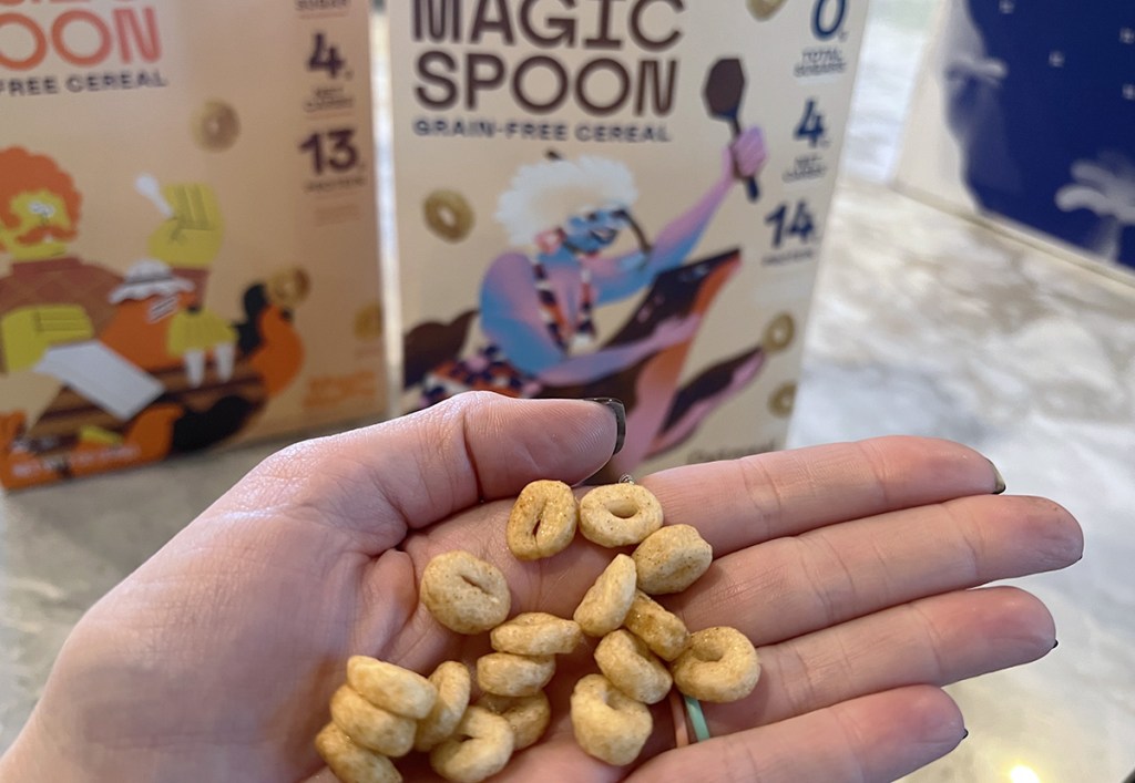 magic spoon cereal pieces in hand