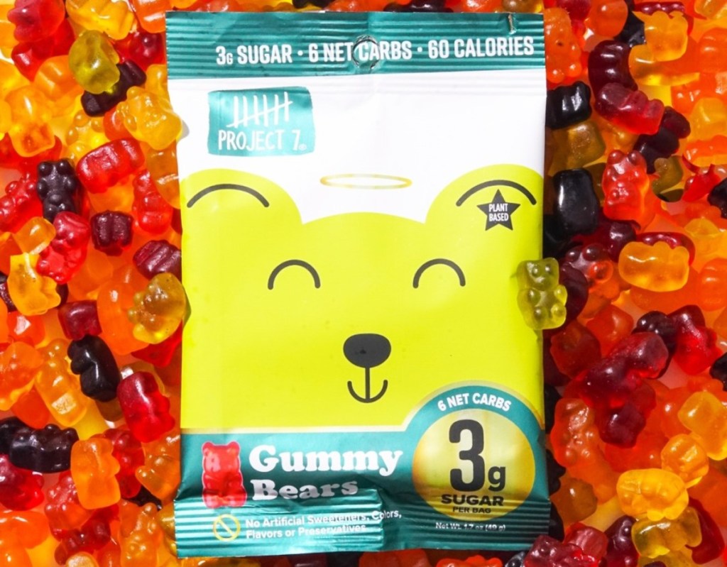 bag of candy on pile of gummy bears