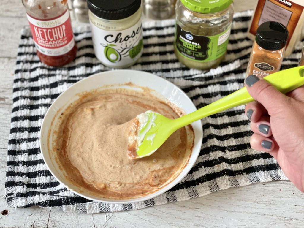 mixing up keto burger sauce