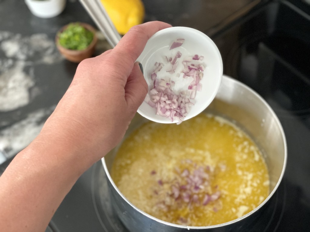 adding shallots to cowboy butter