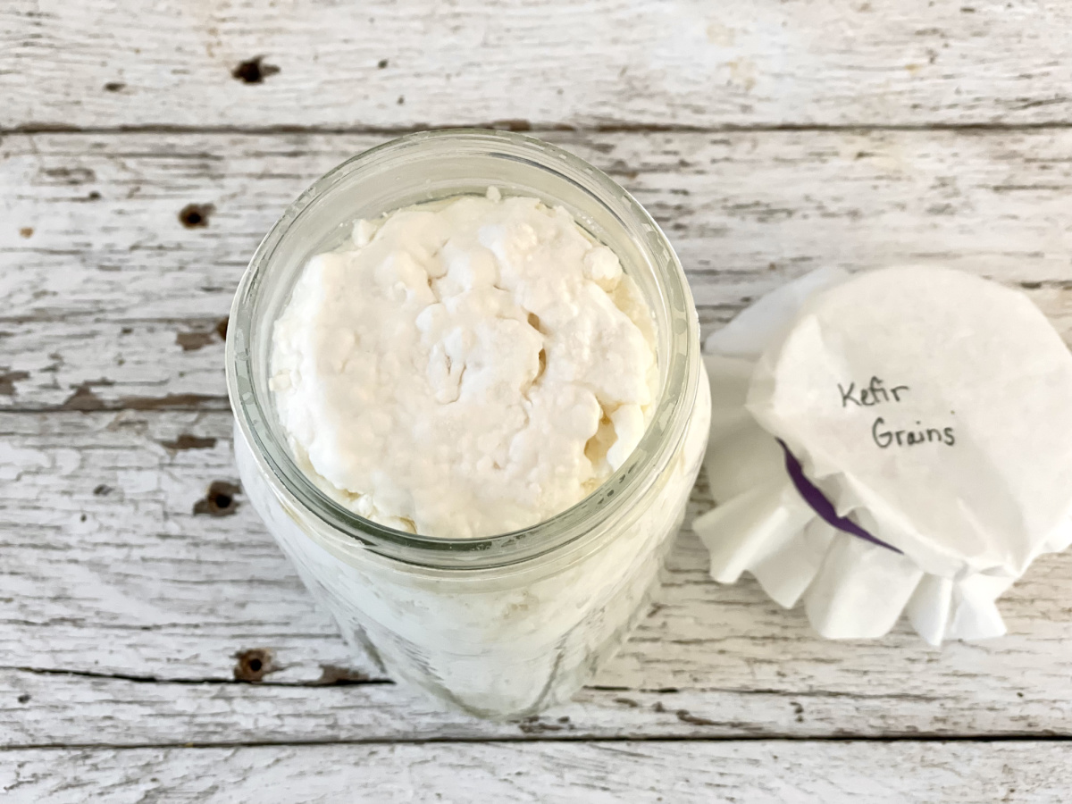 top view of kefir ready to strain