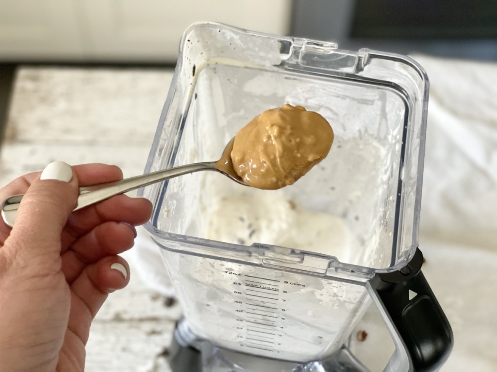 adding peanut butter to Keto Milkshake