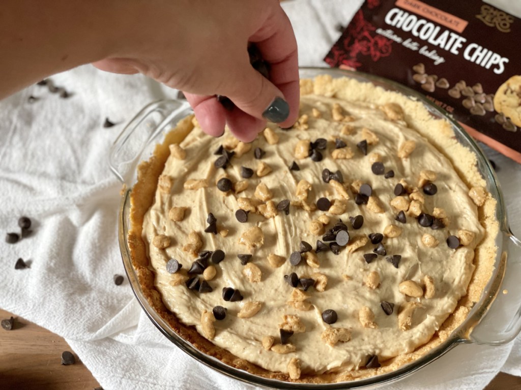 adding chocolate chips to keto peanut butter pie