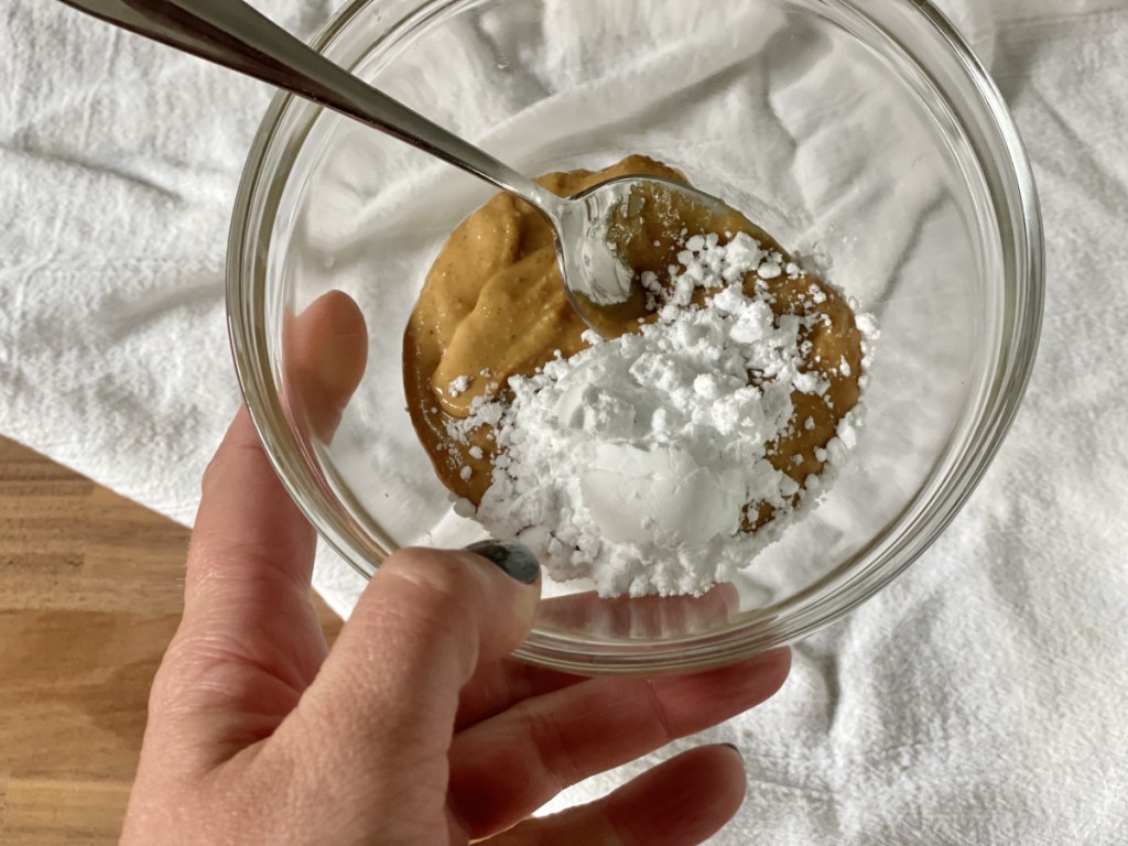 making peanut butter crumbles for keto peanut butter pie
