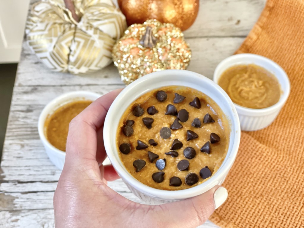 Keto Pumpkin Mug Cake with chocolate chips