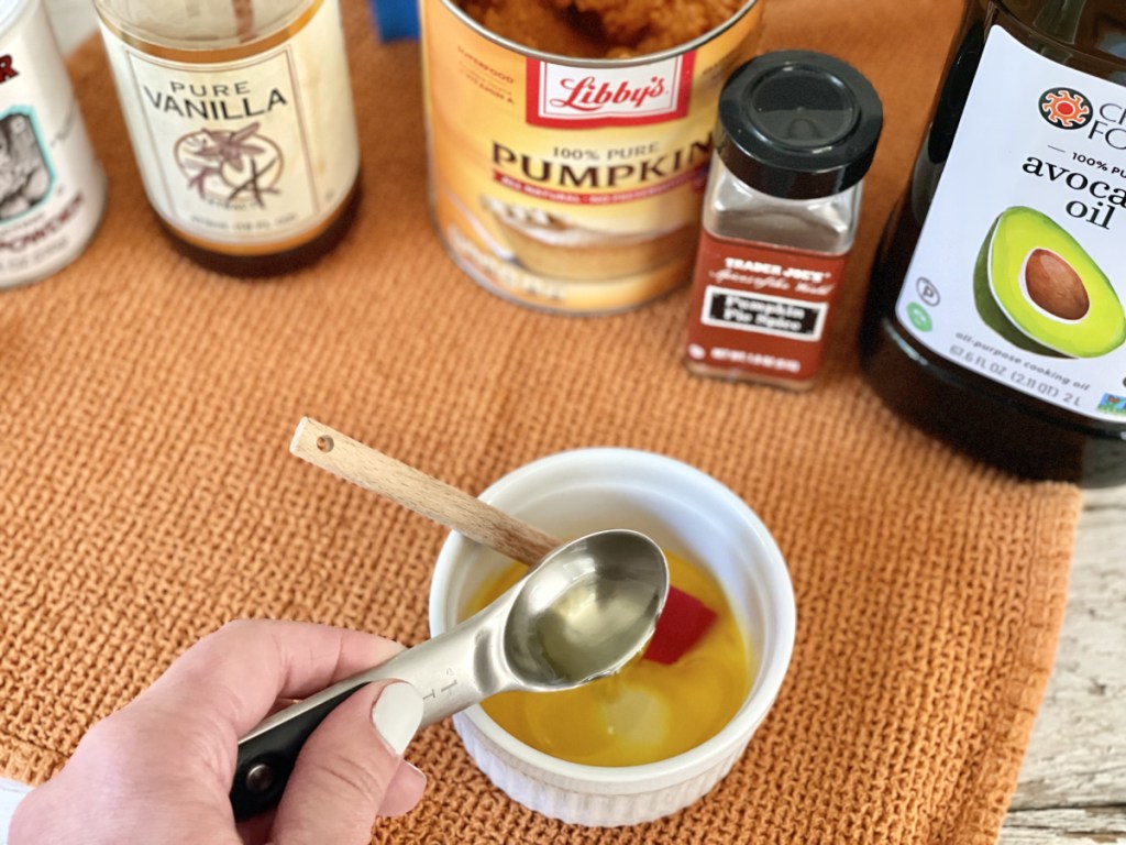 Keto Pumpkin Mug Cake adding avocado oil