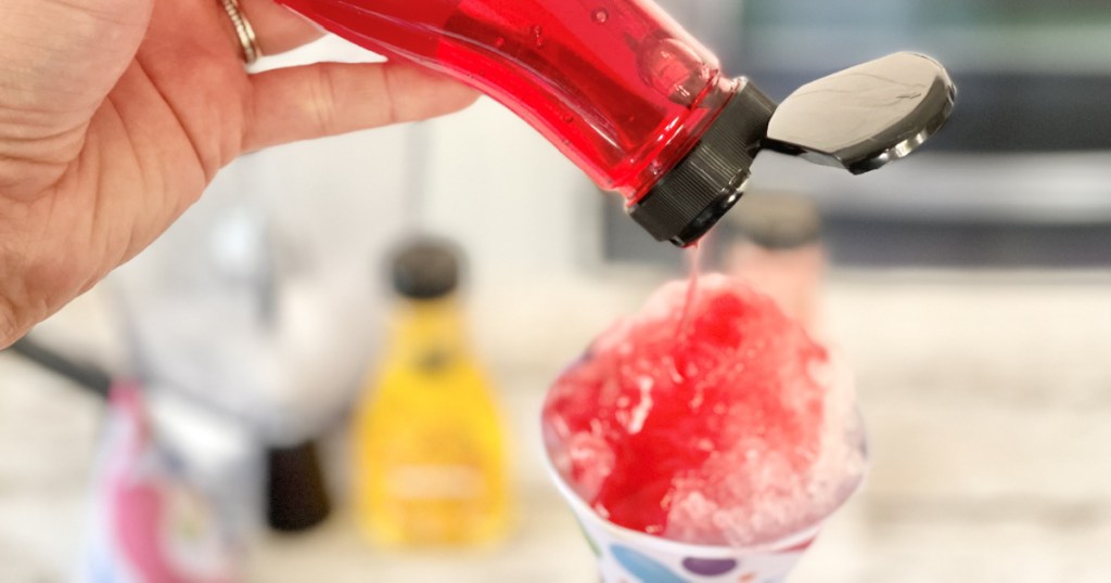 adding syrup to keto snow cones