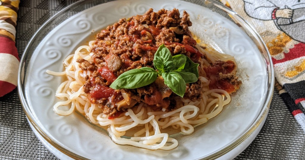 keto umami meat sauce over low carb pasta