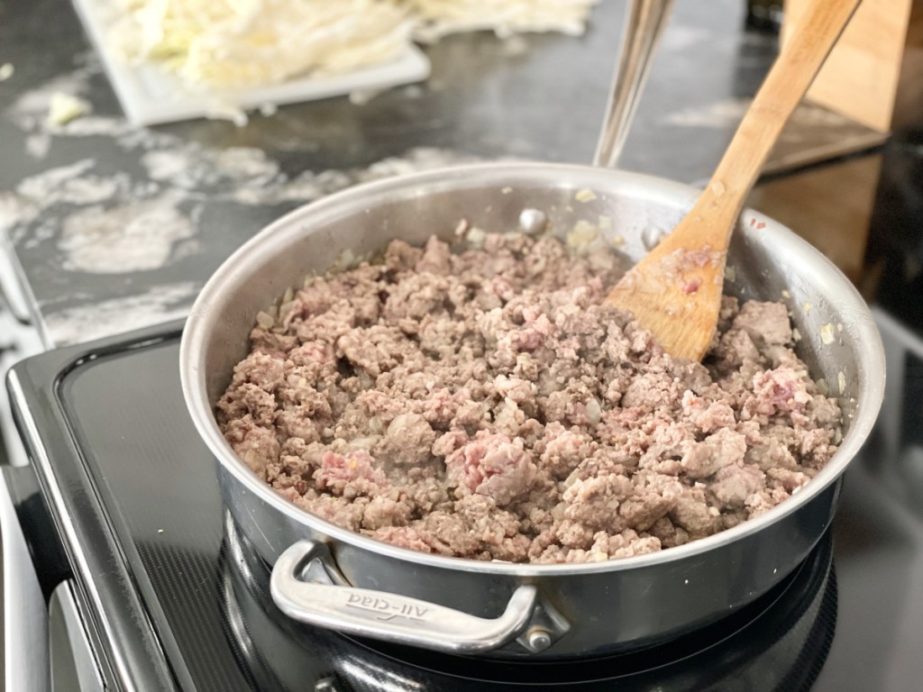 Low Carb Cabbage Roll Soup browning meat