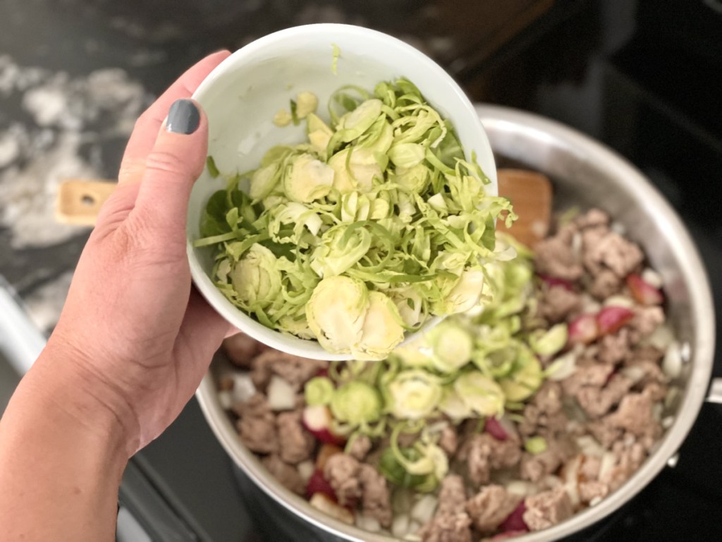 adding Brussels sprouts to sausage hash
