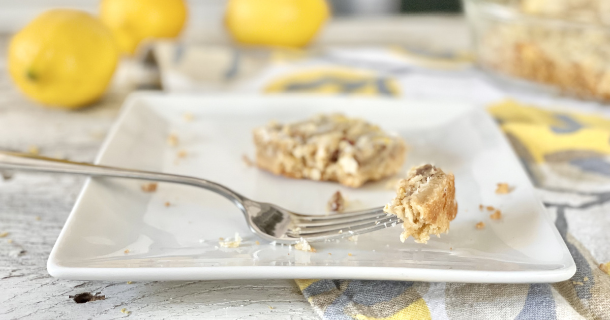 fork bite of keto coconut Lemon Bars