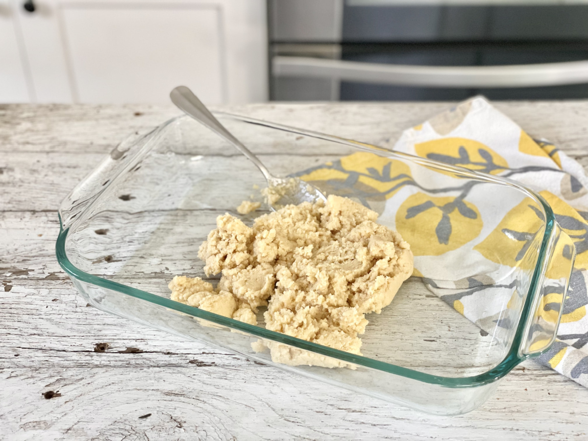 keto shortbread crust in a baking dish