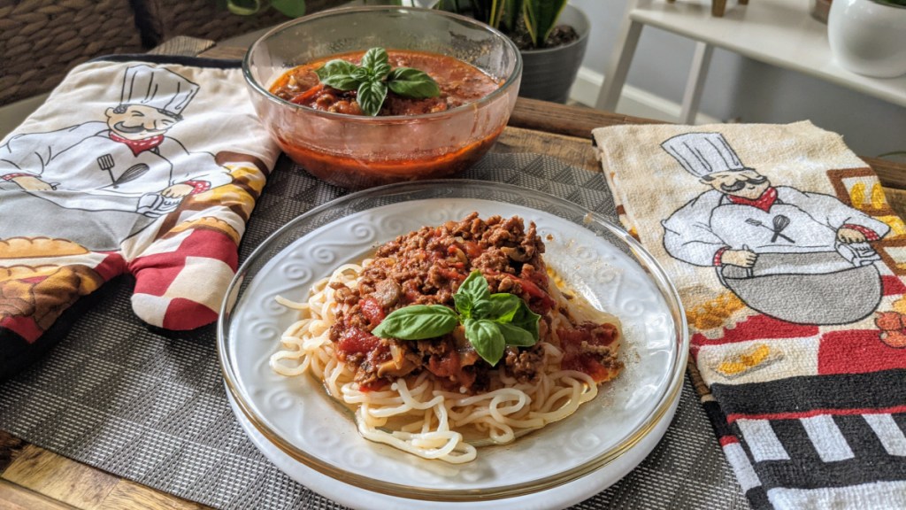 umami meat sauce over low carb pasta