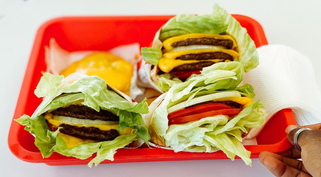 in-n-out keto burgers on a tray