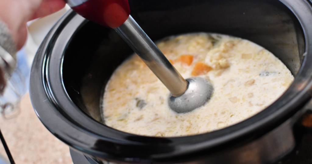stick blender to make keto butternut squash soup in crock-pot