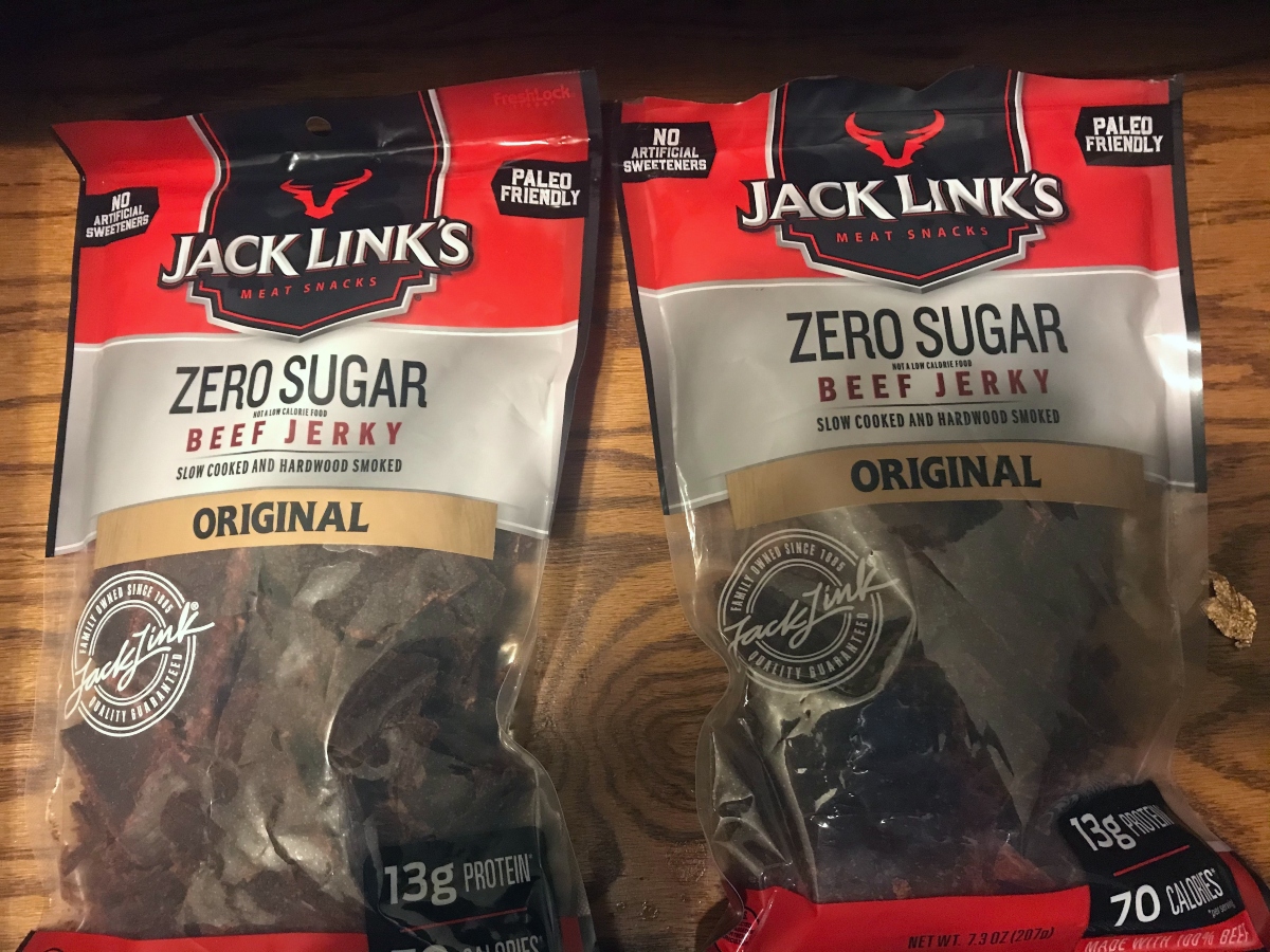 2 packages of zero-sugar beef jerky