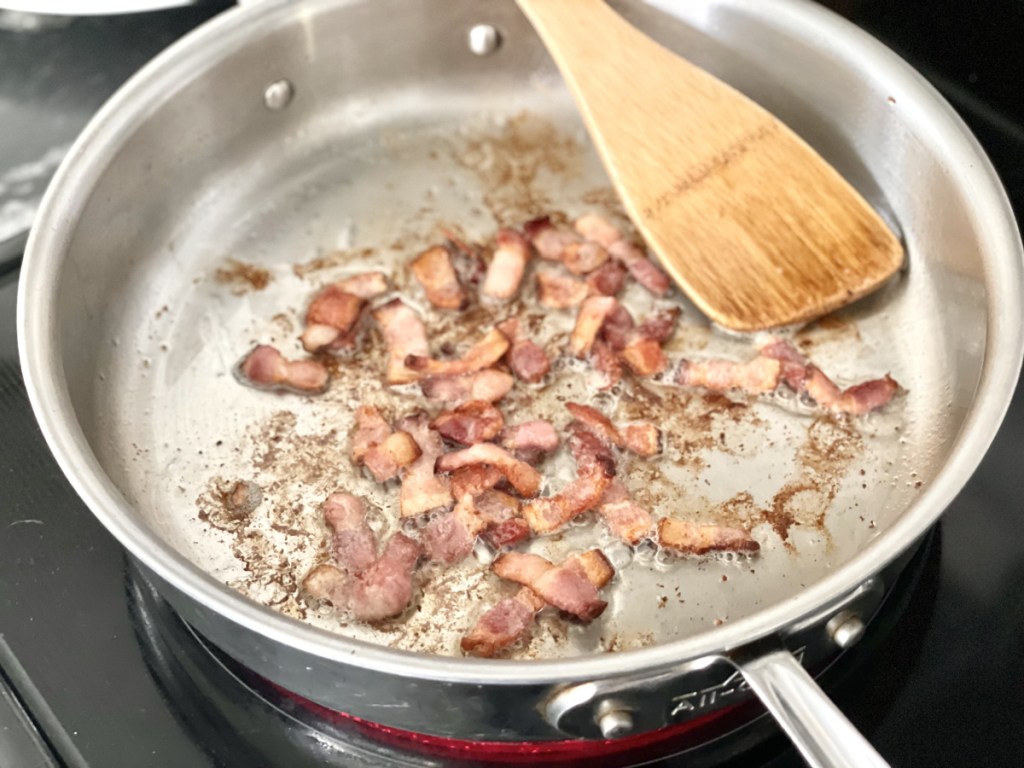 cooking bacon for Keto Green Bean Casserole