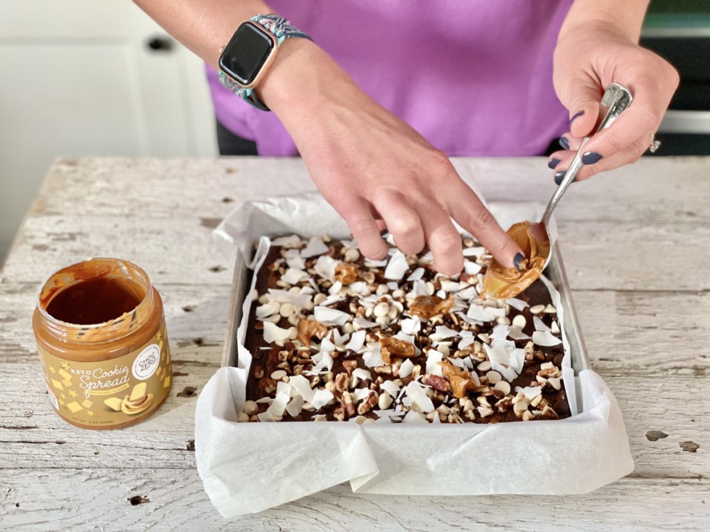 adding cookie spread to Keto Kitchen Sink Brownies