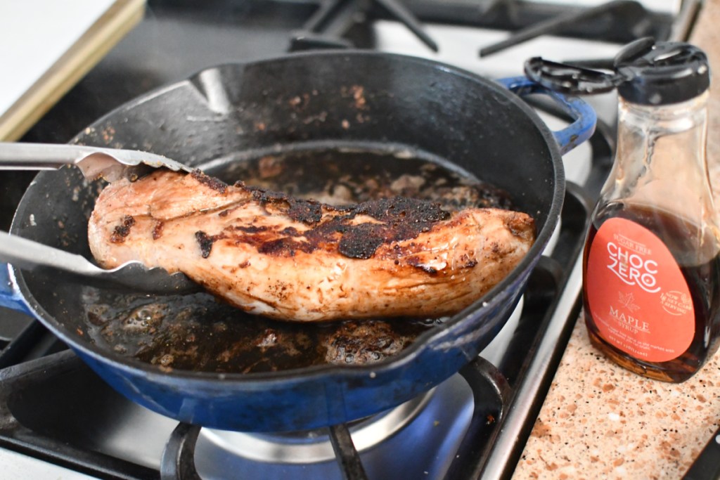 pan searing Keto Maple Pork Tenderloins 