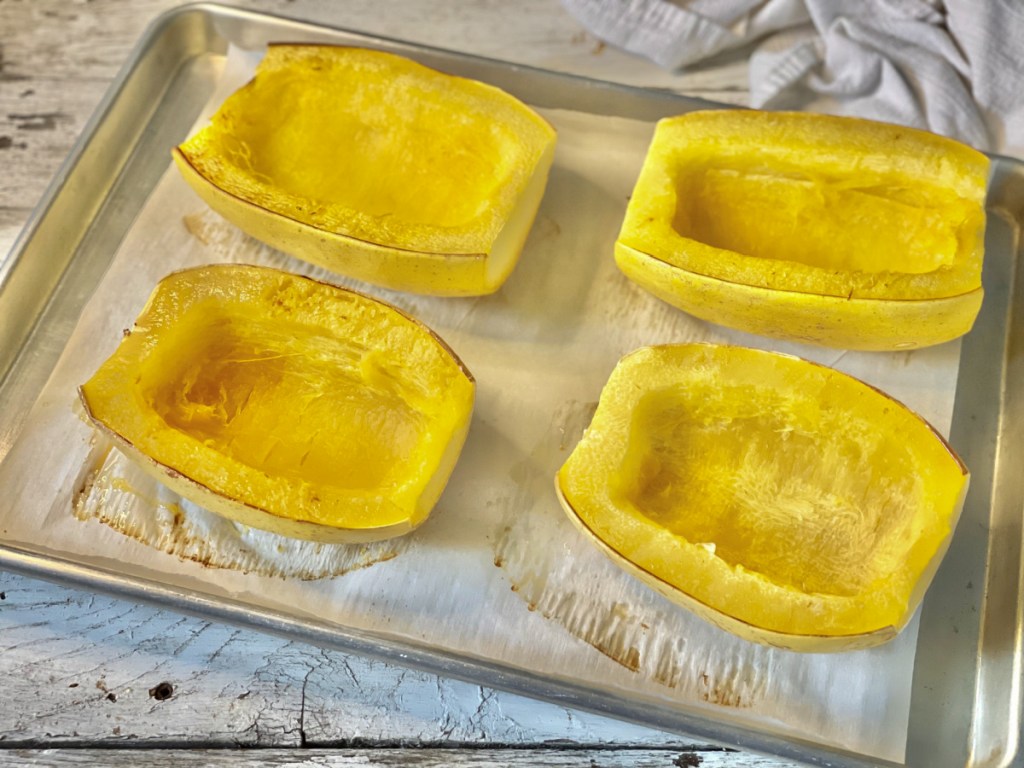 baked spaghetti squash out of oven