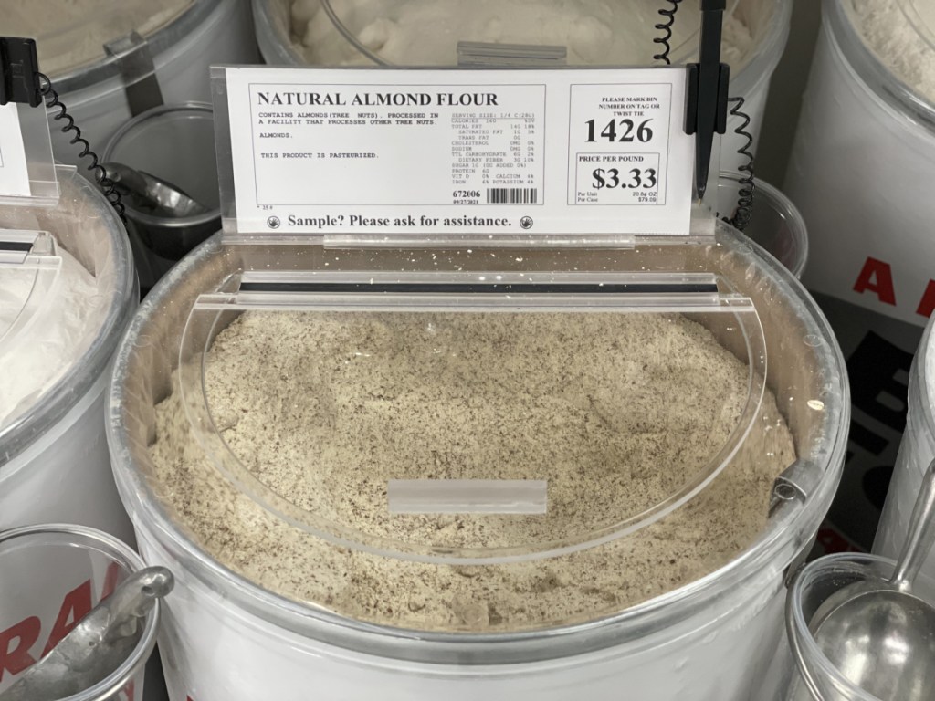 bin of natural almond flour