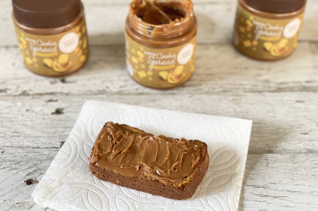 piece of keto toast with keto cookie spread