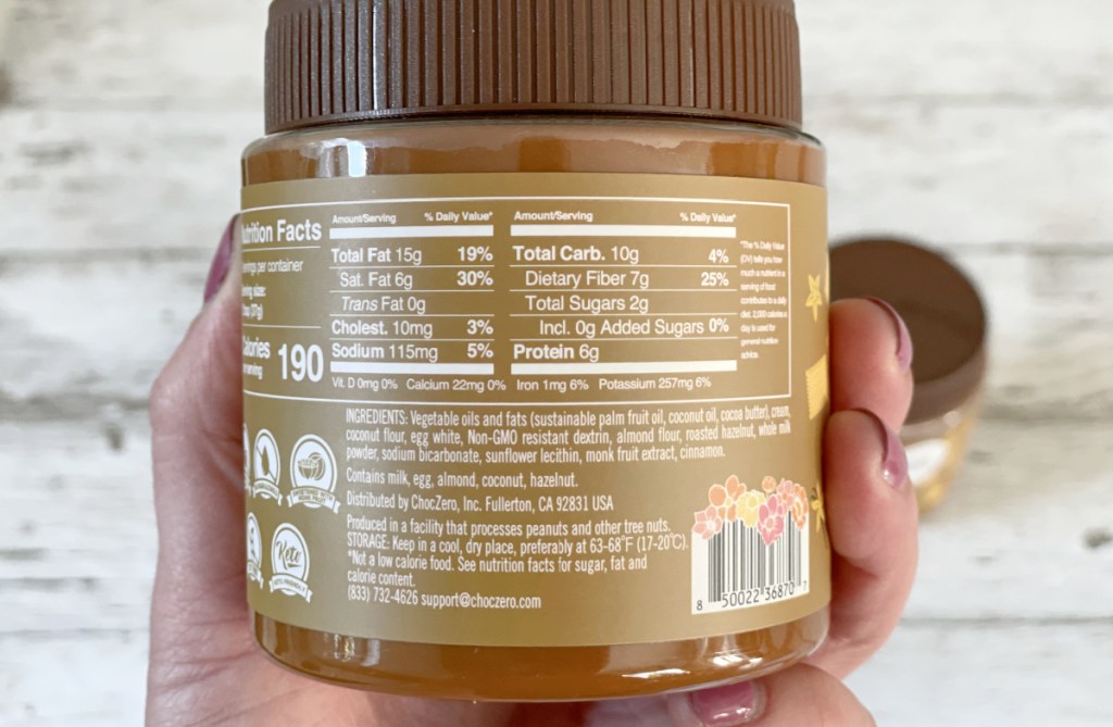 nutrition label of choczero keto cookie spread