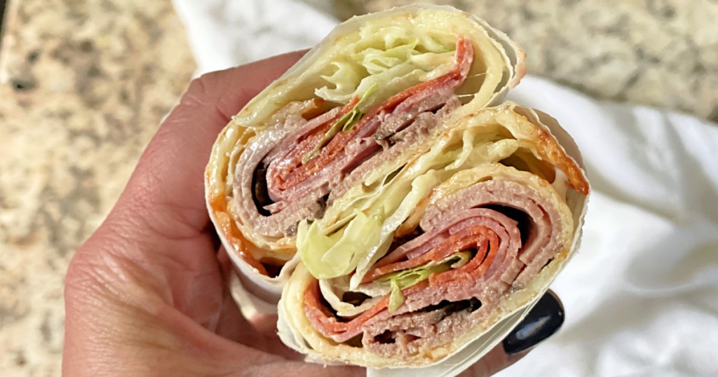 keto cheese sandwich wrapped filled with roast beef and other meat