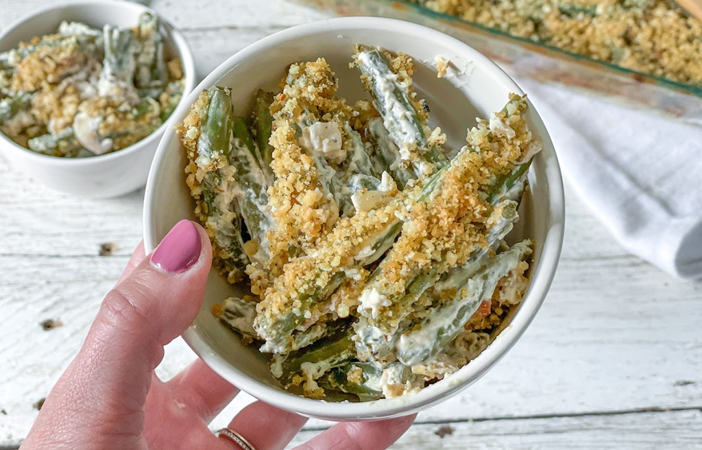 bowl of keto green bean casserole