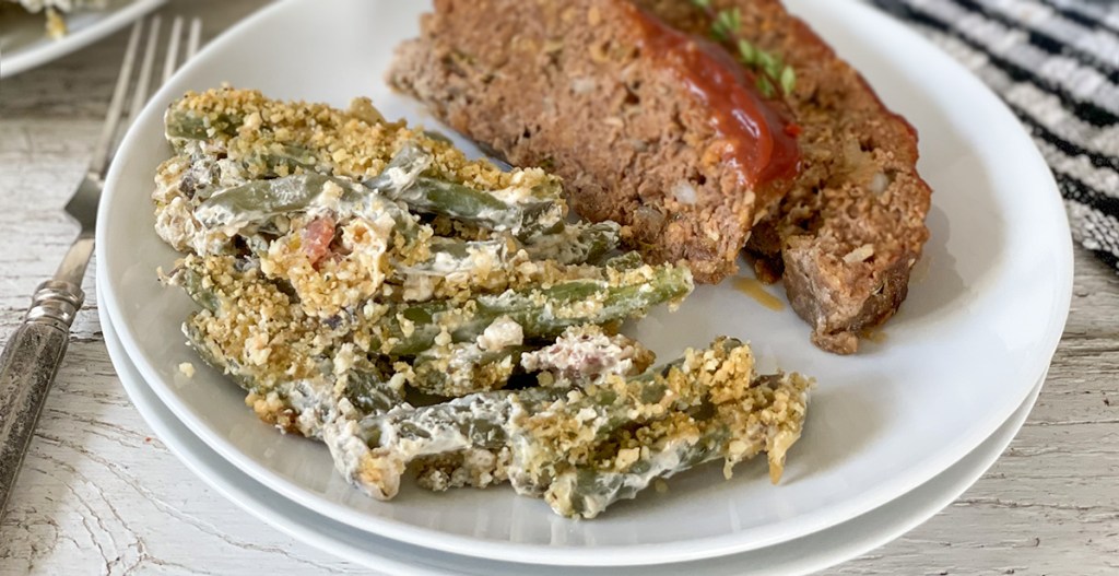 keto green bean casserole with keto meatloaf