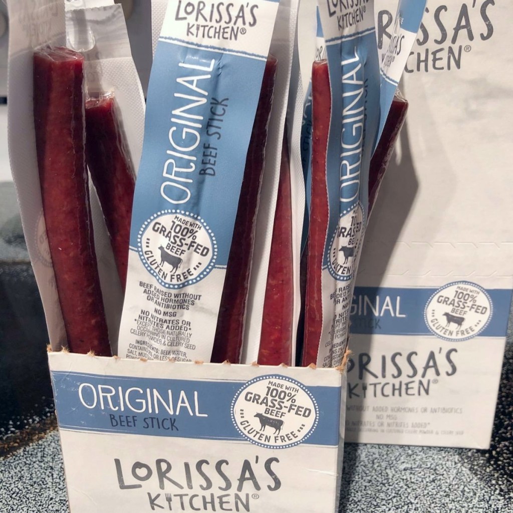 open package of Lorissa's Kitchen beef sticks