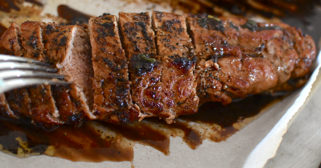 slicing keto maple pork tenderloin 