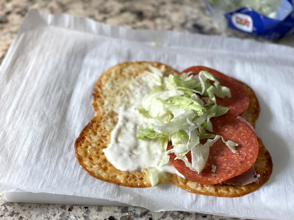 provolone cheese slices with pepperoni and lettuce 