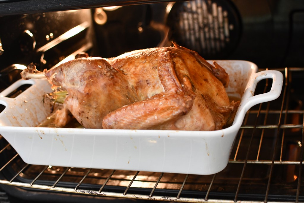 roasting a turkey in the oven