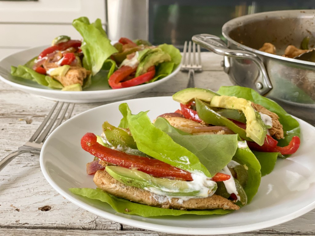 Easy keto skillet chicken fajitas with lettuce wraps