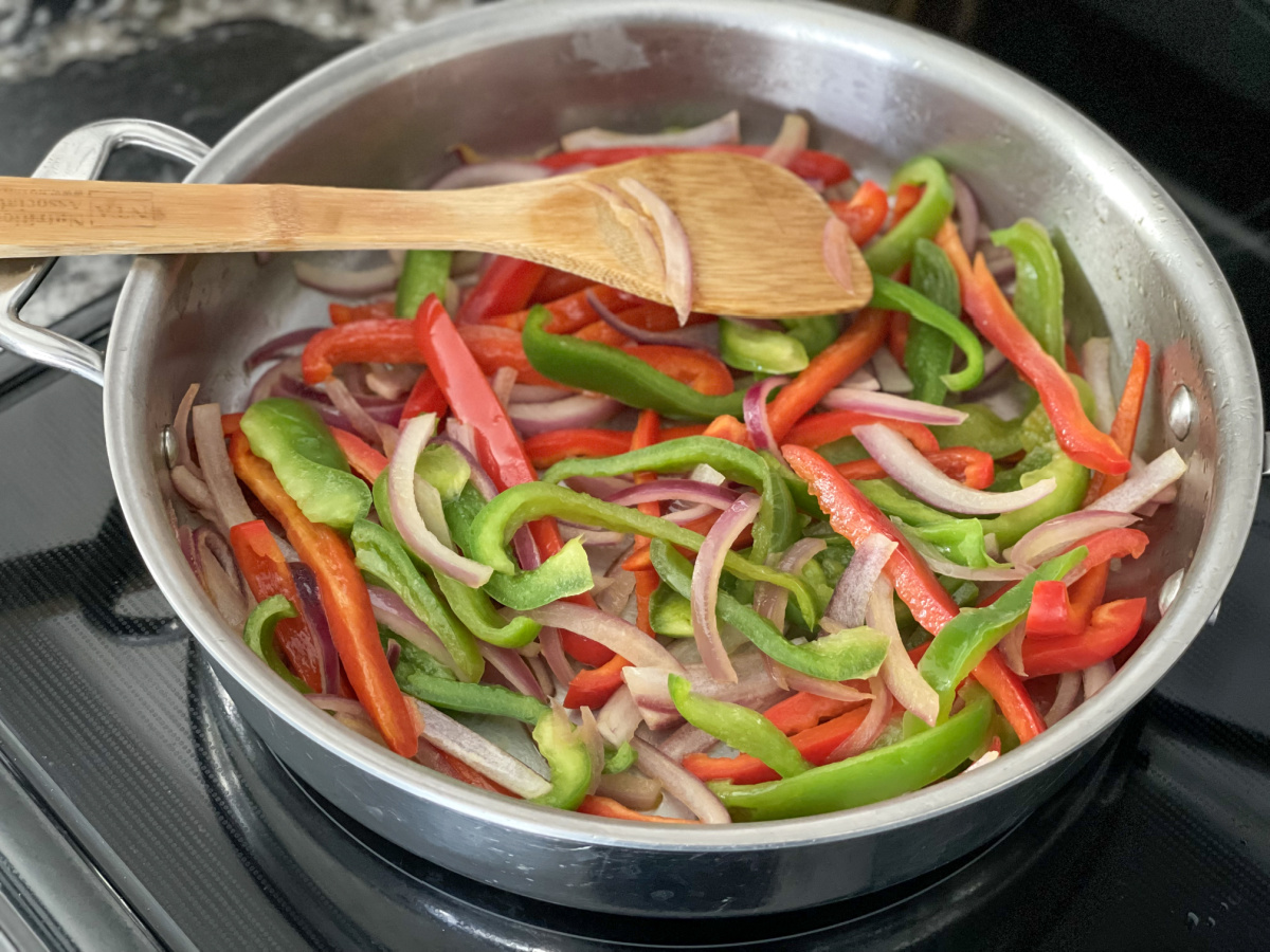 sautéing veggies in a skillet