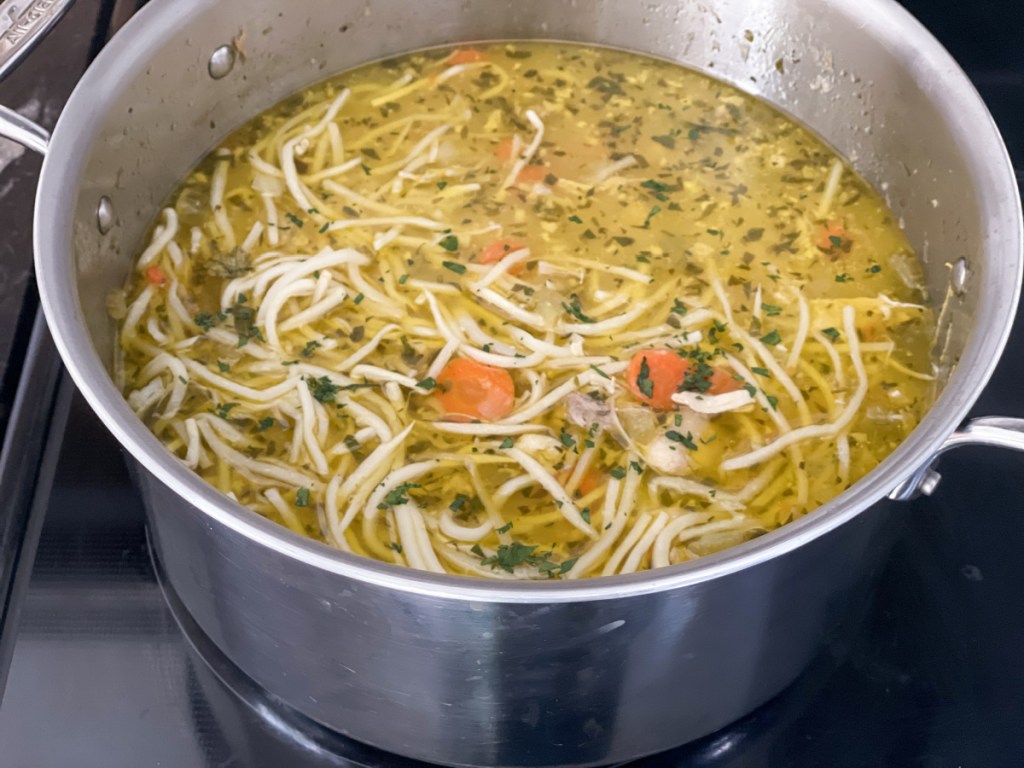 Keto Chicken Noodle Soup on the stovetop
