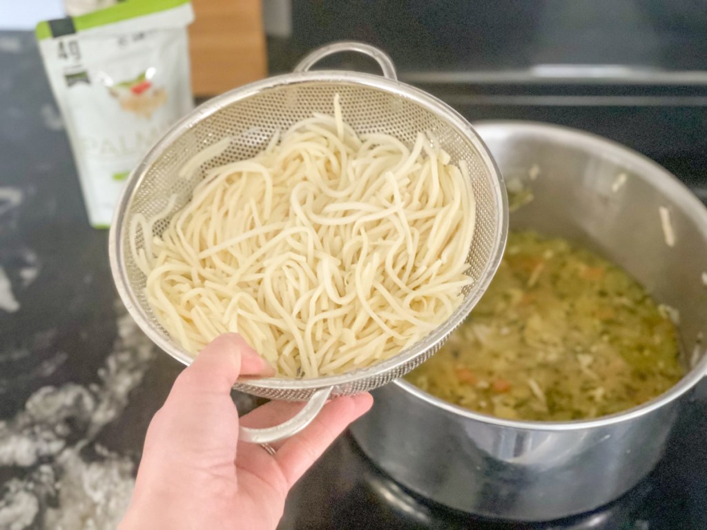 adding palmini noodles to Keto Chicken Noodle Soup