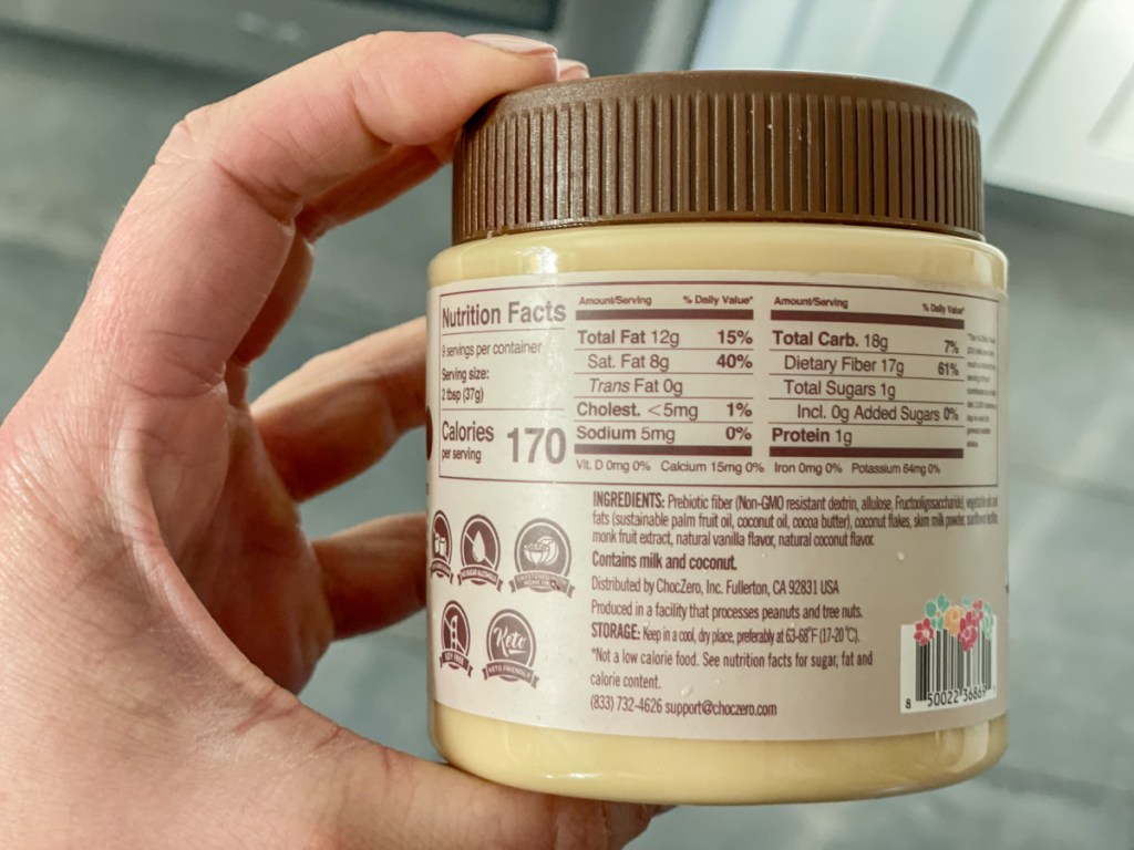 nutrition info for choczero keto coconut spread