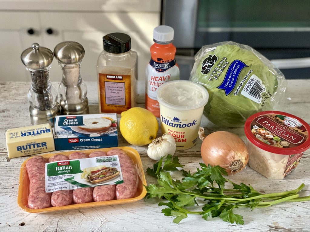 Keto Sausage Alfredo with Cabbage ingredients 