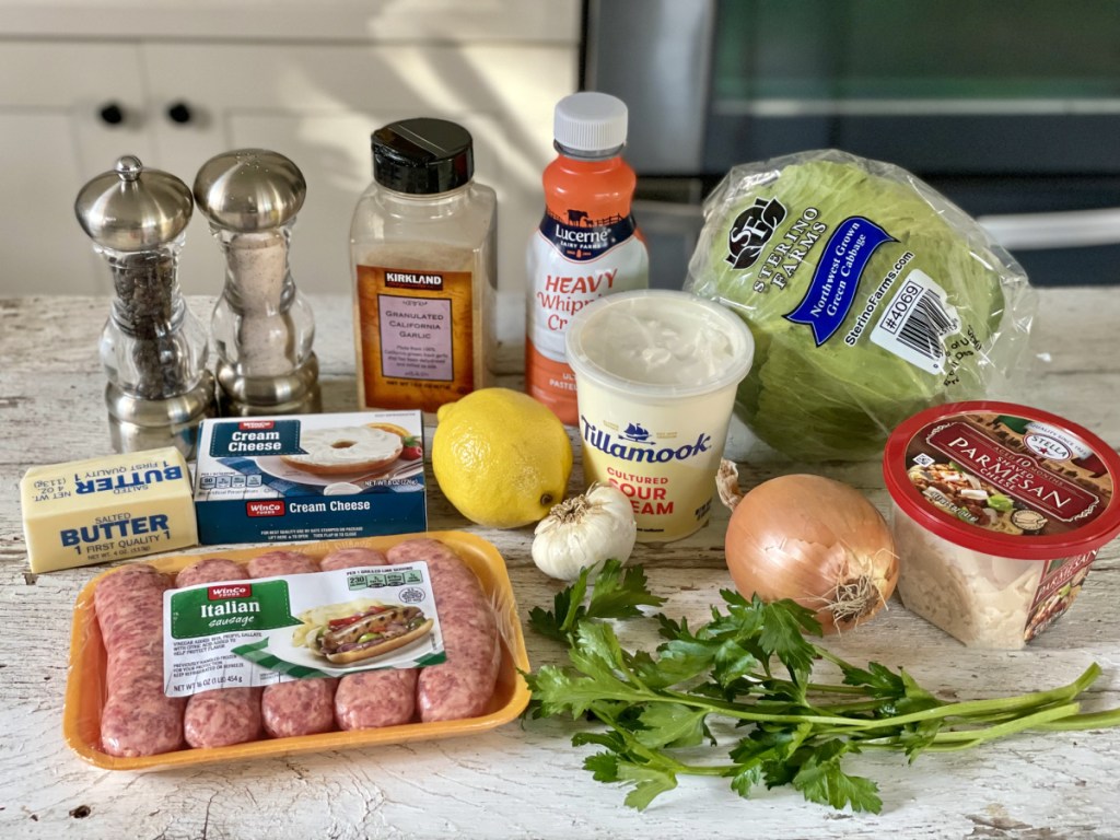 Keto Sausage Cabbage Casserole with "Fettuccini" Alfredo
