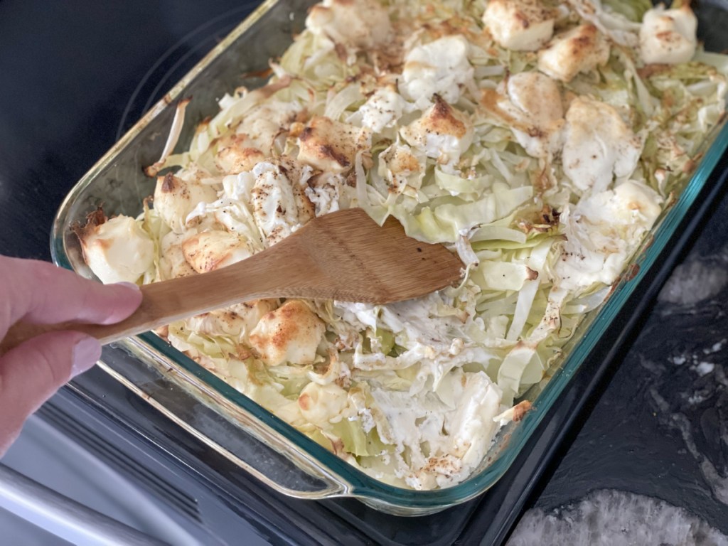 Keto Sausage Cabbage Casserole with "Fettuccini" Alfredo