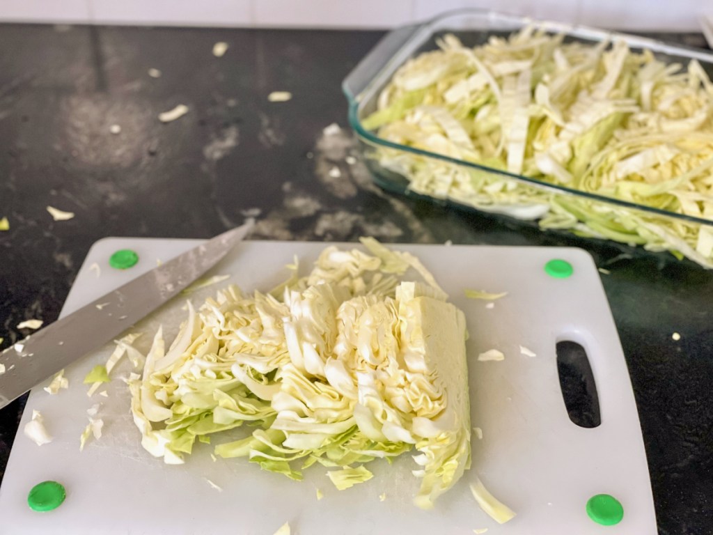 sliced cabbage for Keto Sausage Alfredo with Cabbage