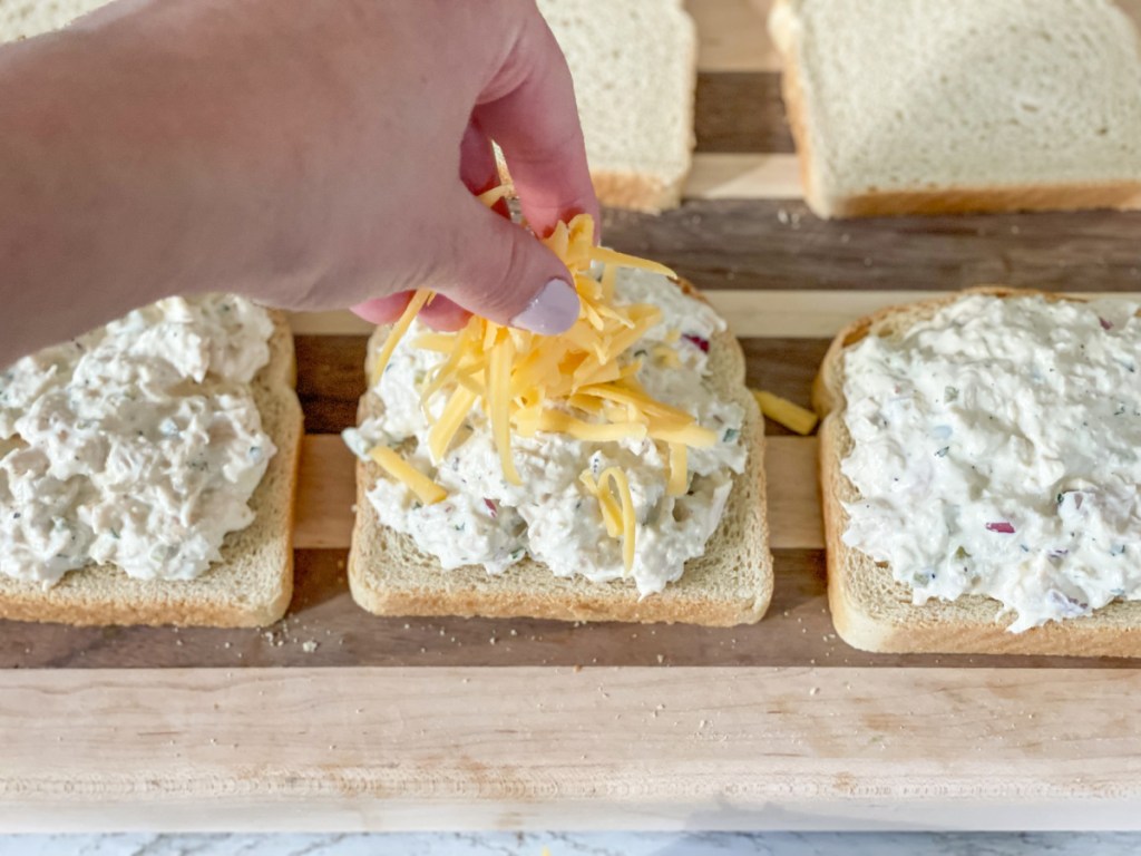 adding cheese to Keto Tuna Melt