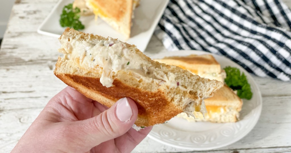 keto tuna melt with a bite out of it
