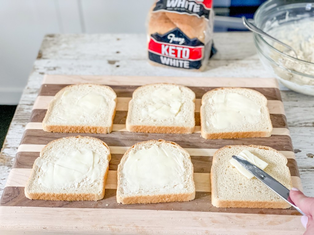 buttering bread for Keto Tuna Melt