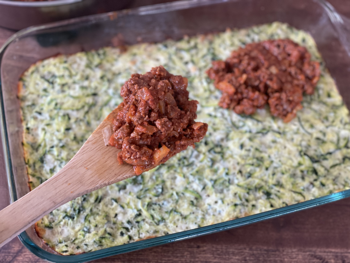 Making Keto Zucchini pizza Bake